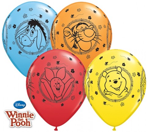 Balon QL 11" z nadr. "Winnie The Pooh Charaters ", pastel mix,  1szt.