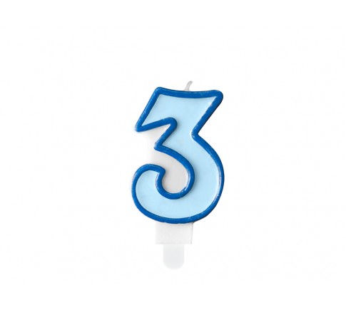 Świeczka urodzinowa Cyferka 3, niebieski, 7cm