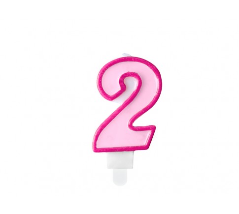 Świeczka urodzinowa Cyferka 2, różowy, 7cm