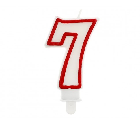 Świeczka cyferka "7", czerwony kontur 7 cm